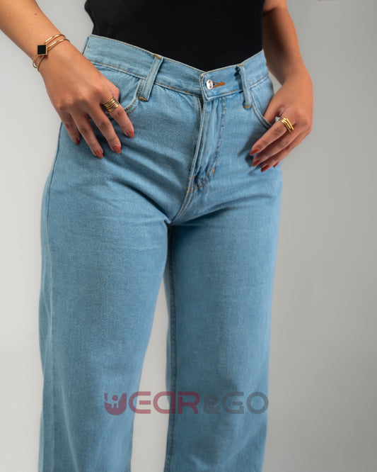 بنطلون جينز وايد ليج بفتحة جانبية